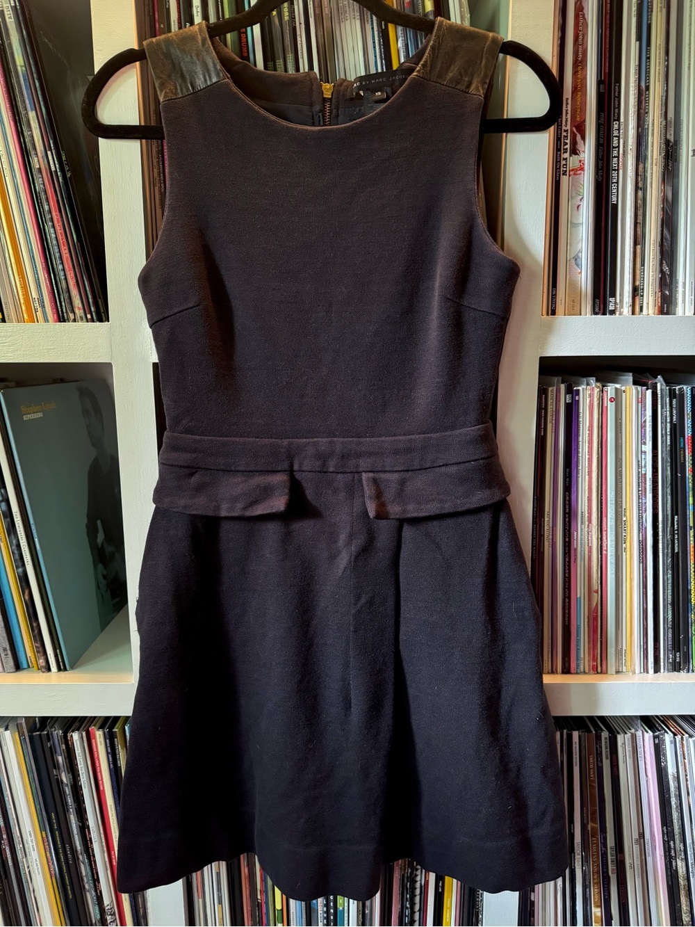 Marc by Marc Jacobs Wool Cotton Blend Sleeveless Dress with Leather Accents